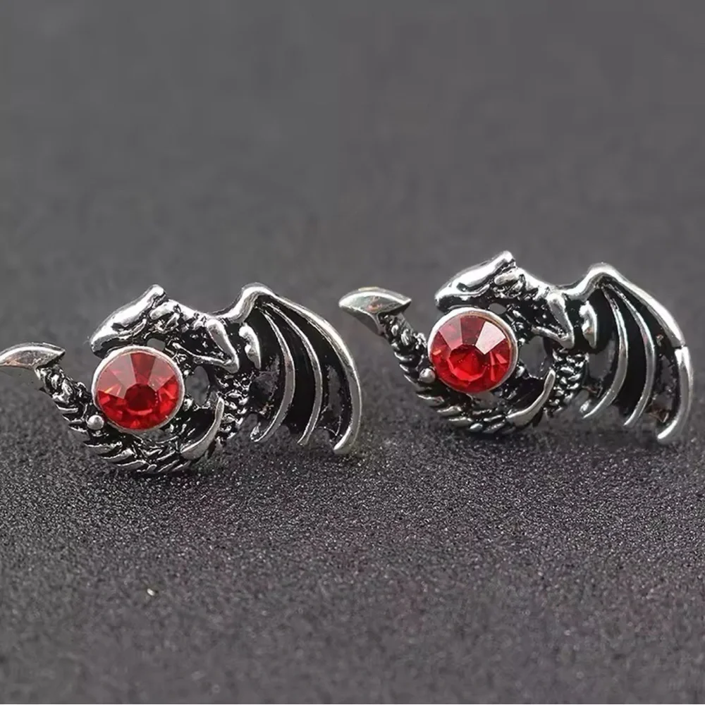 925 Sterling Silver Game Of Thrones Inspired Dragon Earrings with Ruby Spindle